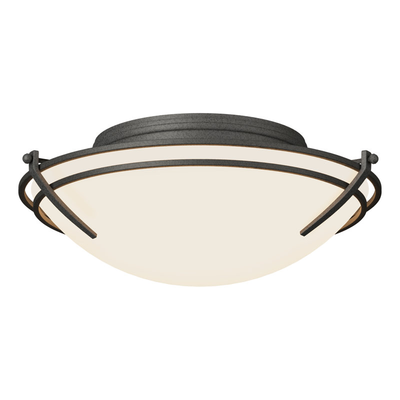 Tryne 2 - Light 15.7" Simple Bowl Flush Mount, Natural lron, Opal, (2) 60W A-19 Medium Base Bulbs