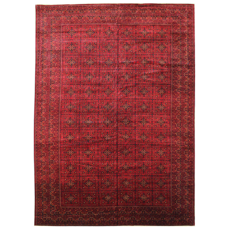 Tapis unique rouge / noir 13 pi 3 po x 19 pi 3 po Aghan