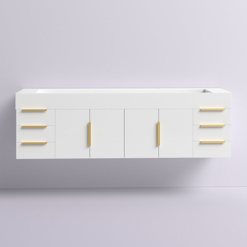 Ensemble de meuble-lavabo double mural 71 po Thomason, Blanc ultrabrillant, Blanc
