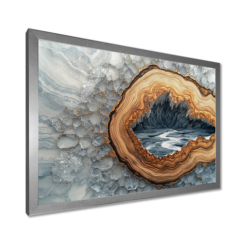 Hiver, forêt, chemin de la rivière Crystal III - forêt, art mural, H 12 po x l 20 po, Floater Framed, Argent argent