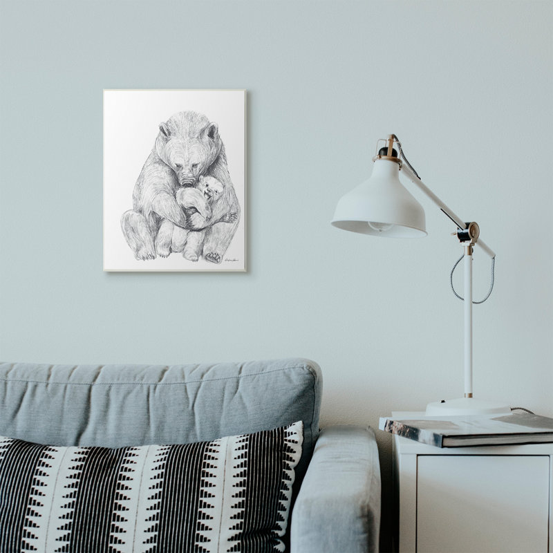 «Bear Family Animal Neutral Gray Dessin», impression, H 19 po x l 13 po, Plaque murale