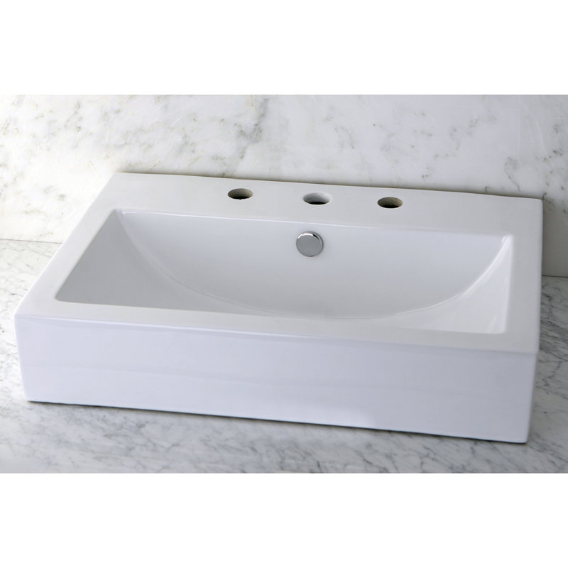 Kingston Brass Century Ceramic Bathroom Sink, 8" Widespread, White