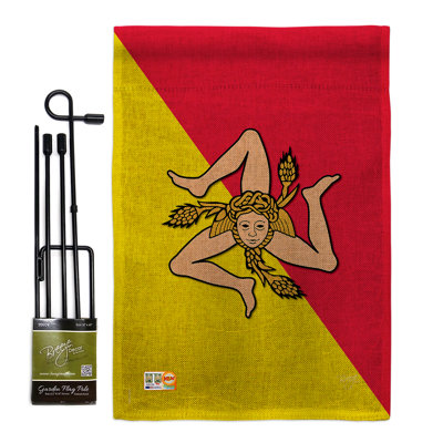 Sicily 2 côtés en toile jute 19 x 13 po ensemble de drapeau