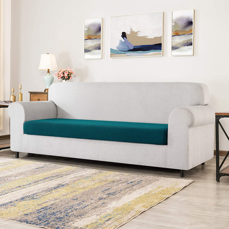 Dlerfeut Box Cushion Sofa Slipcover, Teal, 9" H x 50" W x 27.5" D