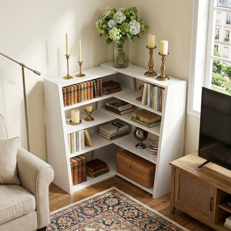 5 Tier Wood Narrow Bookcase ,Small Expandable Book Shelf,  (5 Shelves) 41"H x 45.2"W x 11.7"D, White