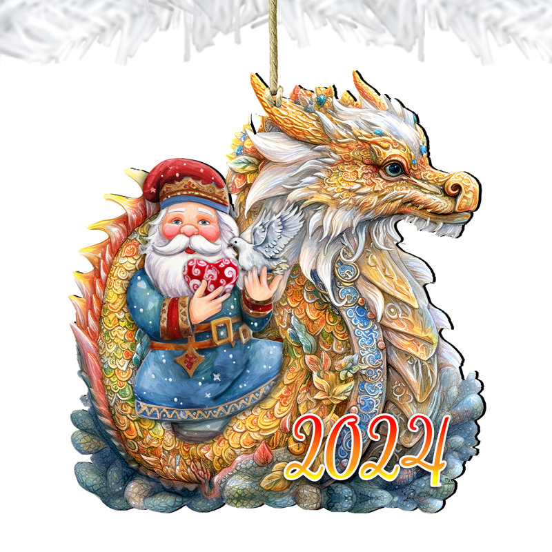 Ornement en bois Père Noël avec dragon
