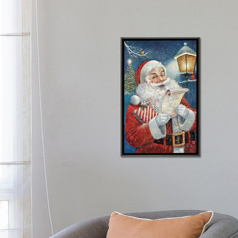 Santa's List by Ruane Manning - Painting Print, 26" H x 18" W x 1.5" D, Gray Framed Canvas, No Matte
