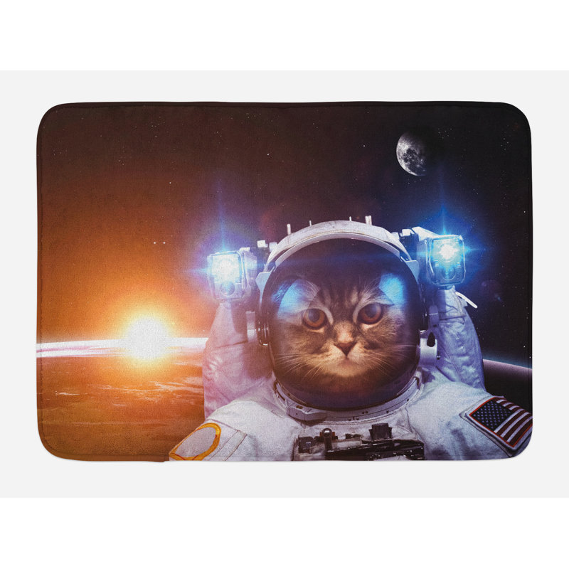Space Cat Bath Mat with Anti-Slip Backing