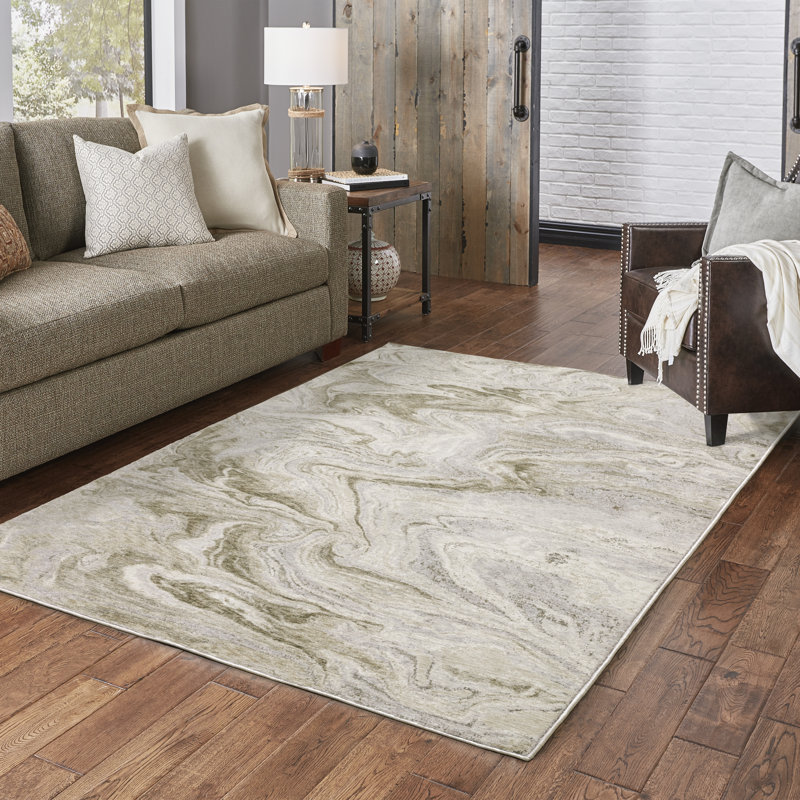 Tapis abstrait ivoire / brun clair Gwern, Rectangle 5 pi 3 po x 7 pi 6 po