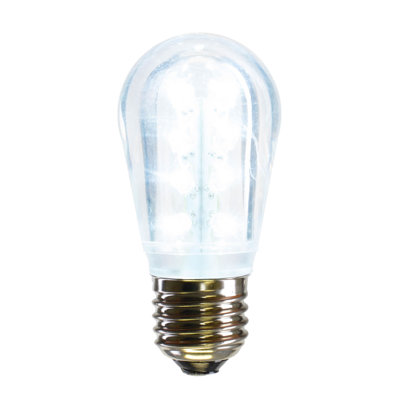 The Holiday Aisle® S14 LED Cool White Transparent Plastic 130Volt Bulb E26 Medium Nickel Base 16 Diodes 1 Watt UL Dimmable, 5 Per Pack