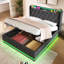Grand lit en lin gris avec DEL à 360 °, rangement hydraulique, fonction de taille de douille de type C, type C, matelas-1964466698