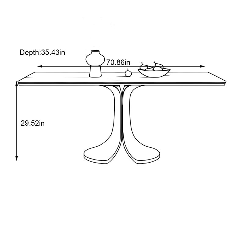 Table de salle à manger mat, H 29,52 po x L 70,86 po x l 35,43 po