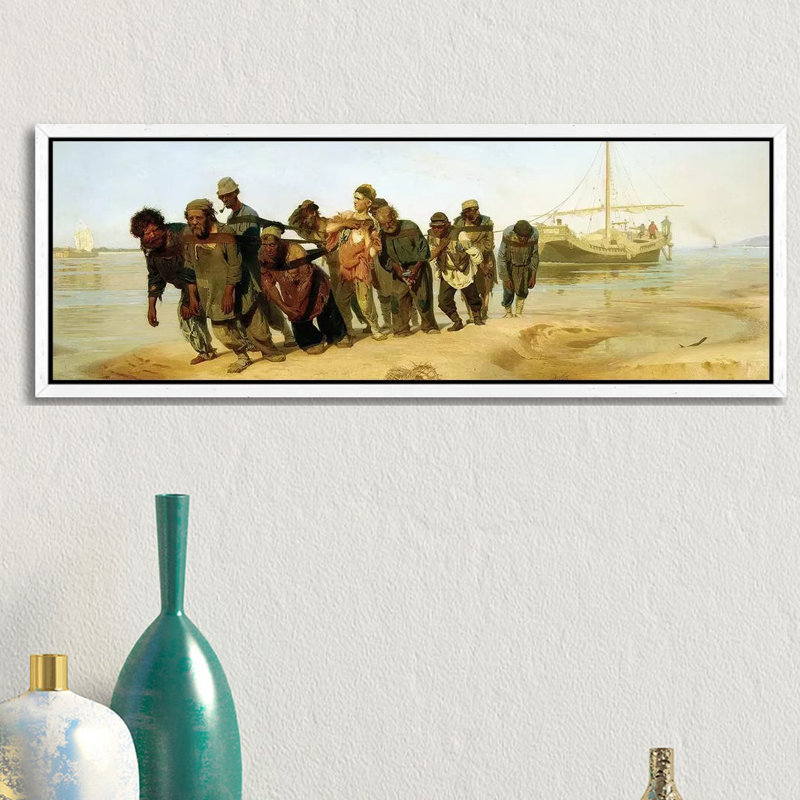 The Boatmen On The Volga, 1870-73 by Ilya Efimovich Repin - Panoramic Painting on Canvas, 30.48cm H x 91.44cm W x 3.81cm D