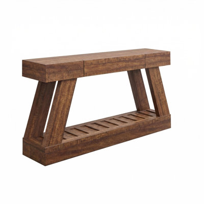 60" Farmhouse Console Table with Drawer and Bottom Shelf, Rustic Entryway Sofa Table for Hallway Living Room