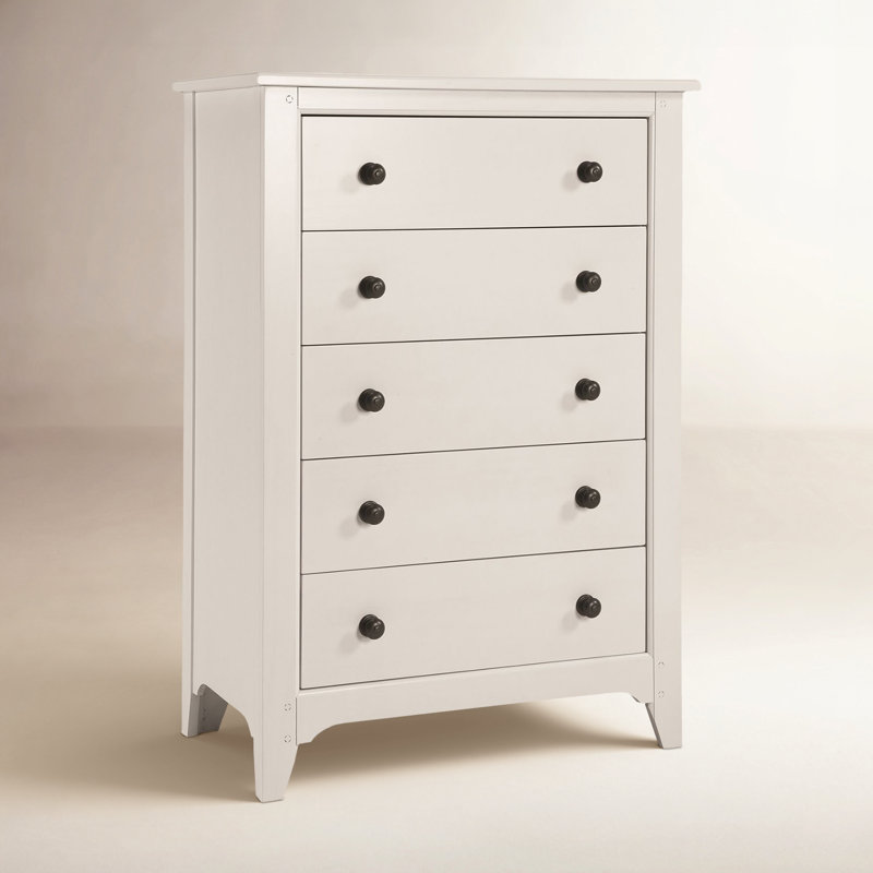 Commode 5 tiroirs Mabank, Blanc coquillage