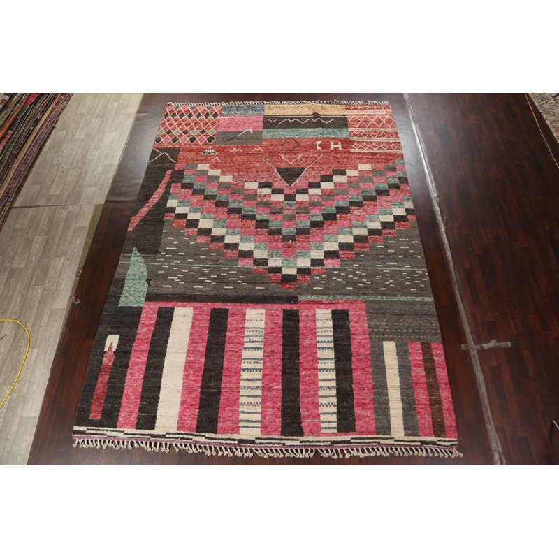 Tapis marocain en laine noué à la main de conception unique 10 pi x 13 pi 11 po