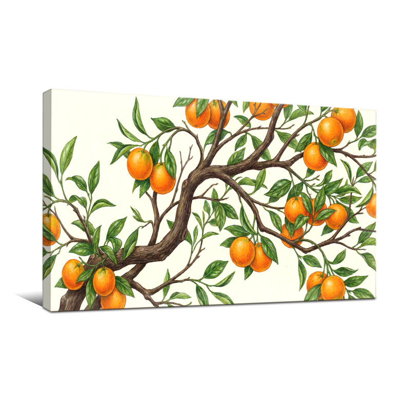 Plantes et fleurs - Branche d'arbre orange avec fruits et feuilles, H 24 po x l 48 po