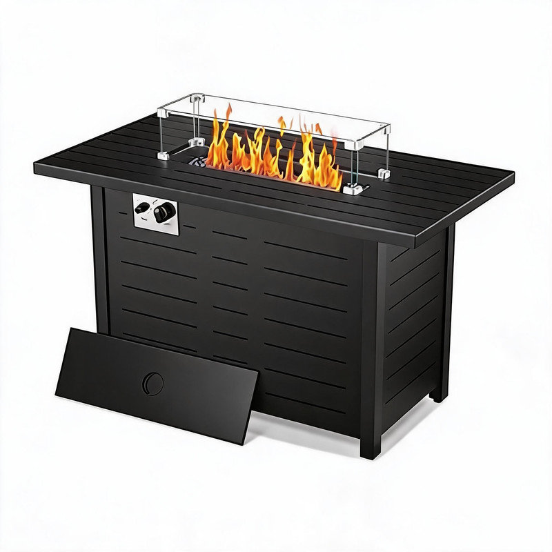 Table de foyer au propane de 107 cm (42 po), foyer au gaz en acier de 50 000 BTU avec couvercle et pierres de lave pour patio, terrasse et jardin.