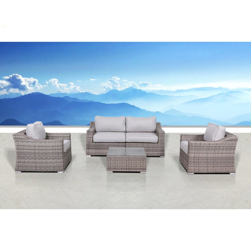 4-Seater Wicker Conversation Set With Cushions – All-Weather & Assembled