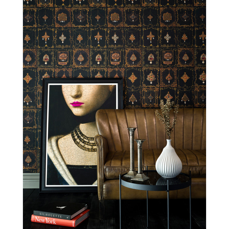 Renascimento Geometric Wallpaper Roll, Gold/Black