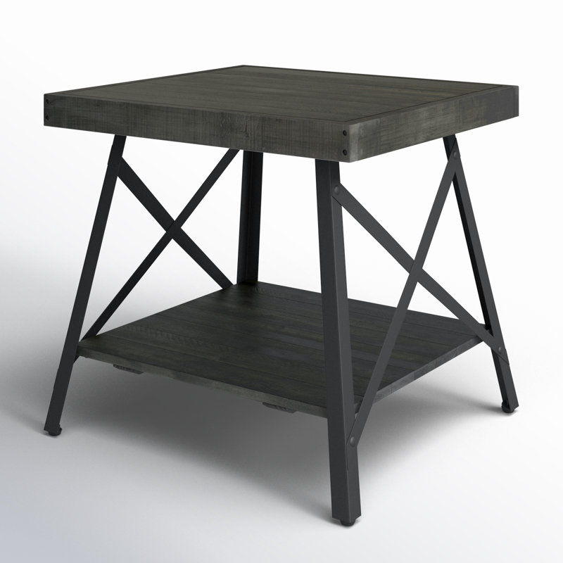 Table de bout en bois massif avec rangement Laguna, Gris