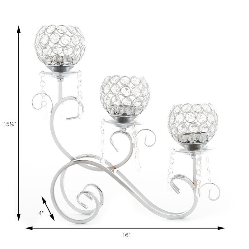 15.25'' H Metal Tabletop Candelabra, Silver
