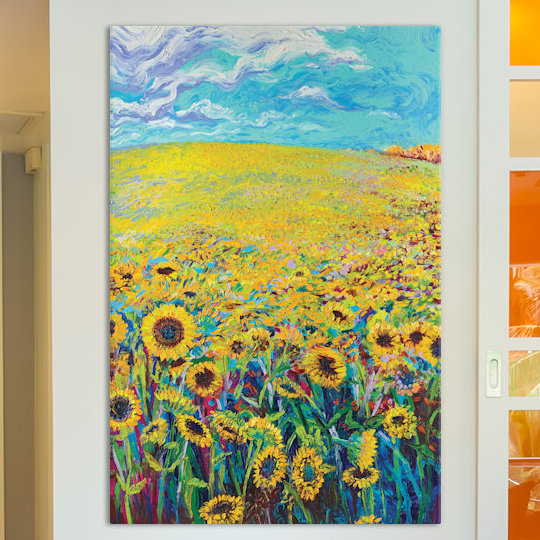 Iris Scott - Sunflower Triptych Panneau I, reproduction d'art sur toile tendue, H 12 po x l 8 po x P 0,75 po, Pas de tapis
