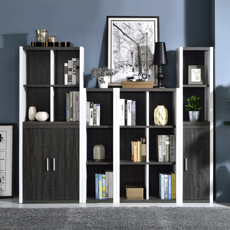 Bibliothèque de rangement moderne à 6 cubes gris foncé et blanc