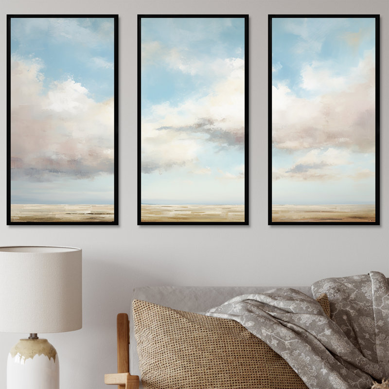 «White Clouds Scenery Minimalisme II», ensemble de reproduction d'art mural nuages, Cadre flottant noir