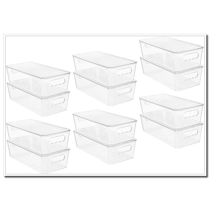 12 pièces bacs de rangement en plastique empilables transparents avec couvercles et poignées - Idéal pour l'organisation de réfrigérateur / congélateur / garde-manger / armoire / cuisine