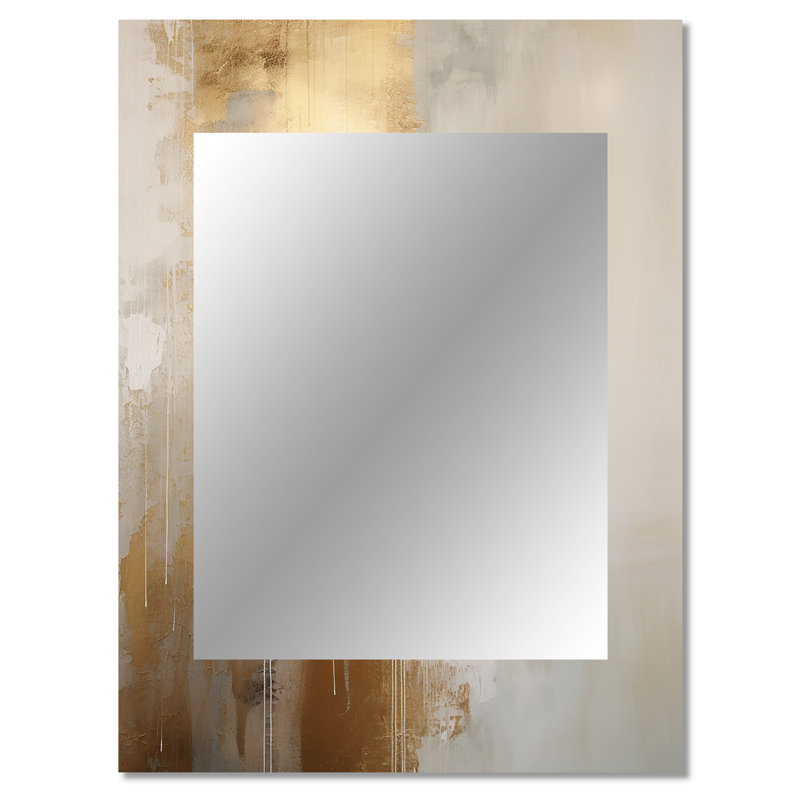 Minimal Gold And Beige Abstract River IV - Northern Lights Decorative Mirror, Traditional Wall Mirror, Printed Metal Art