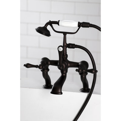 Kingston Brass Vintage Three-Handle 2-Hole Deck Mount Clawfoot Tub Faucet with Hand Shower