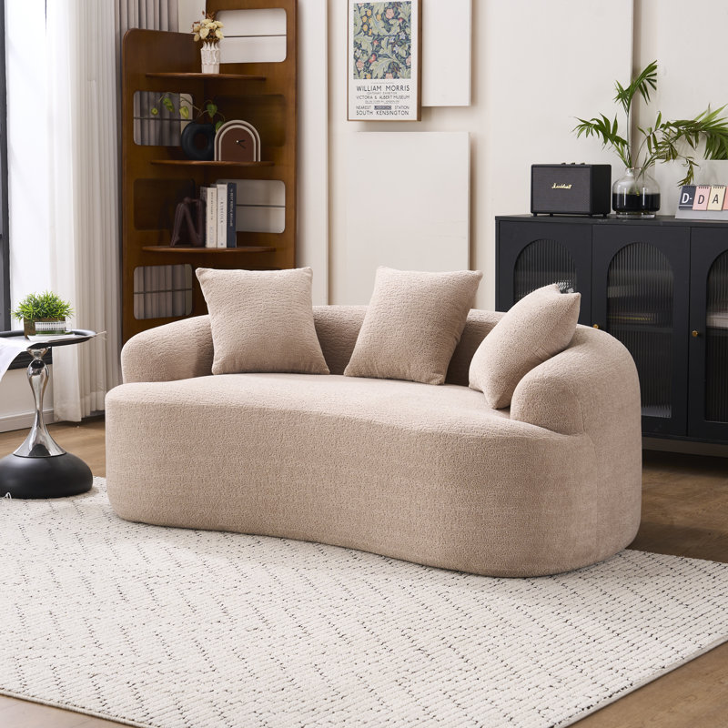 Canapé avec causeuse en chenille de grain de bois, tissu éponge haute densité, canapé compact sans assemblage pour les petits espaces et les appartements, capacité de 300 lb