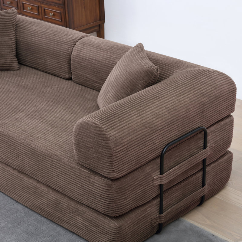 Convertible Sleeper Sofa, Foldable Floor Couch No Assembly, Warm Brown