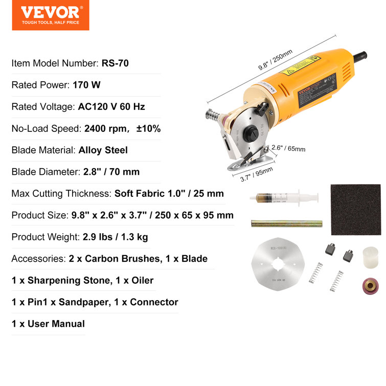 VEVOR Fabric Cutter, 170W Electric Rotary Fabric Cutting Machine, 1  Cutting Thickness, Octagonal Knife, with Replacement Blade and Sharpening  Stones, for Multi-Layer Cloth Fabric Leather