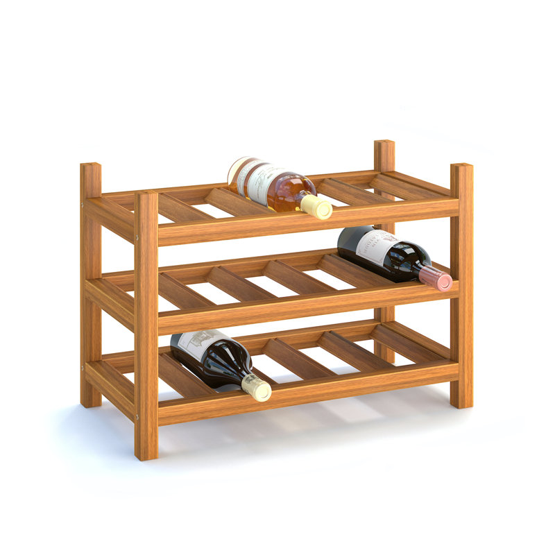 Aiyesha 15 Bottle Solid Wood Tabletop Wine Bottle Rack Dusk Gray, Golden Teak