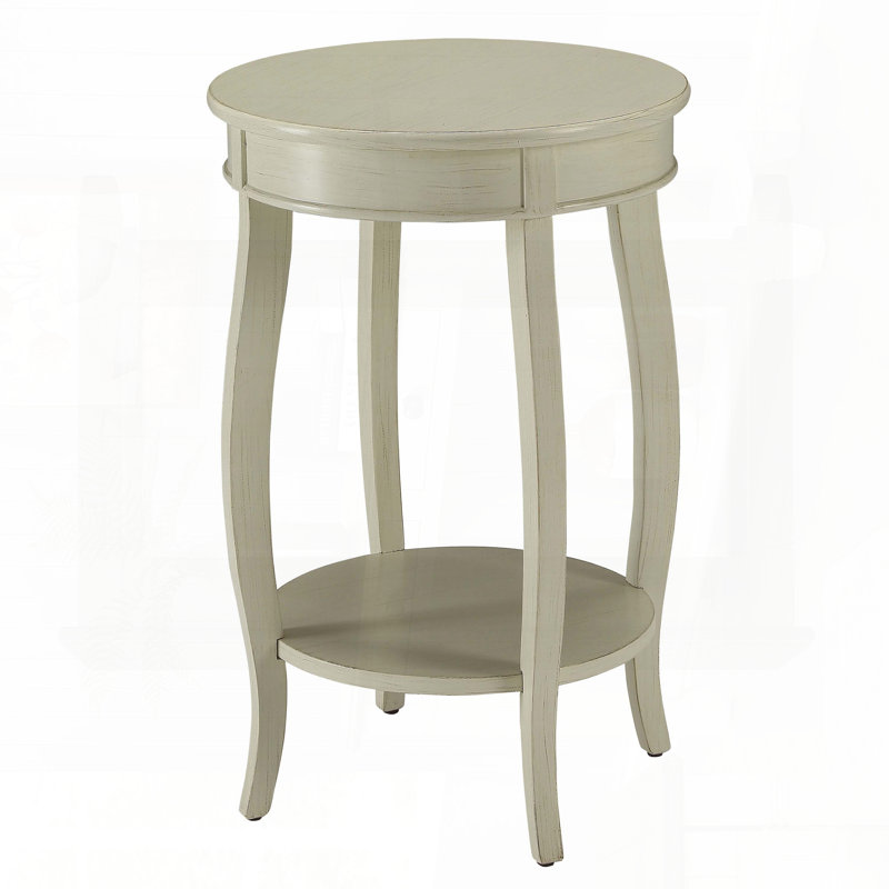 Table d'appoint ronde antique blanche avec tablette inférieure et pieds en cabriole, Blanc