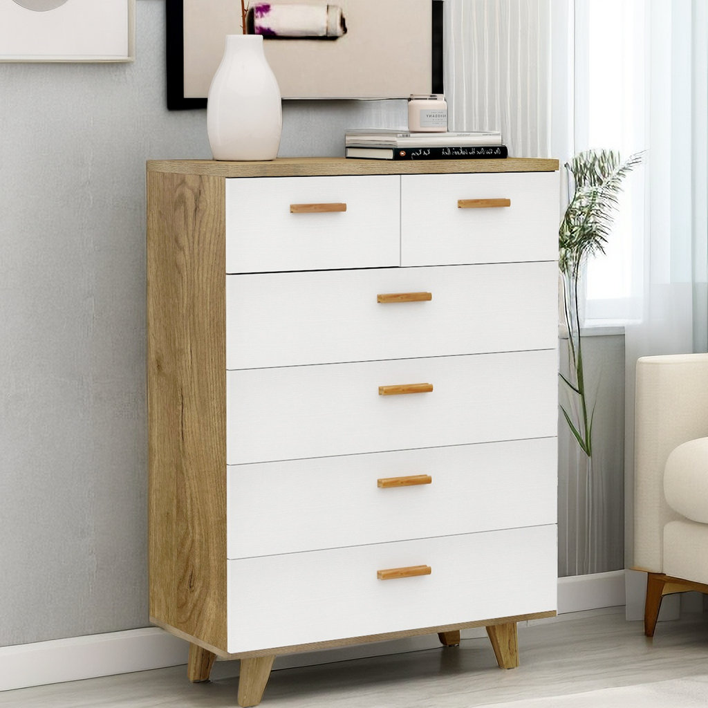 Hadari Tall Chest of Drawers Modern 6 Drawer Dresser White Chest of Drawers for Bedroom Wood Corrigan Studio