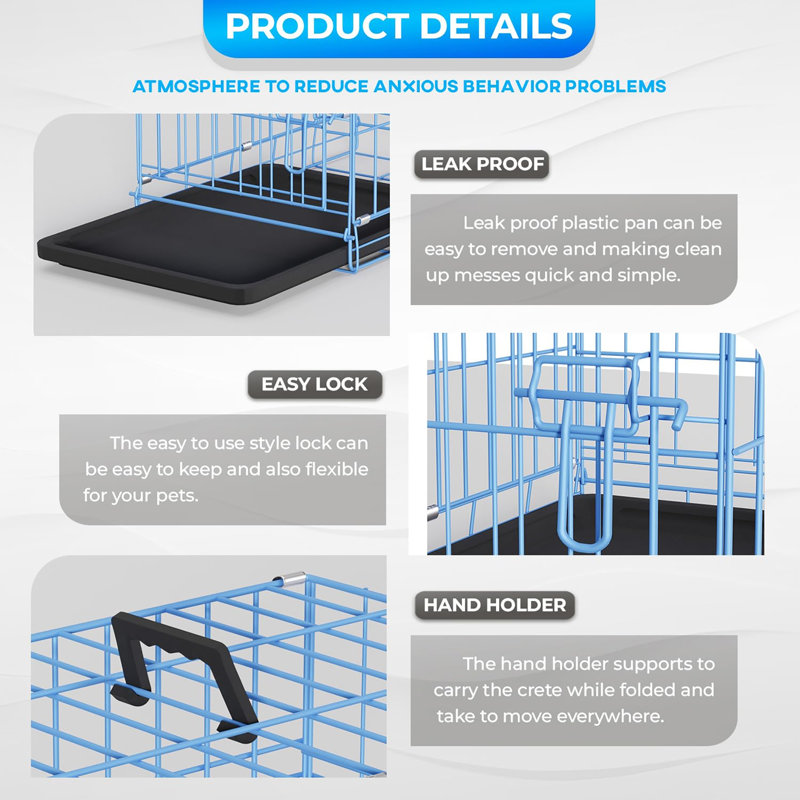 Cage pour chien pour petits chiens, cage pliante en métal pour animaux 18 po, Blue