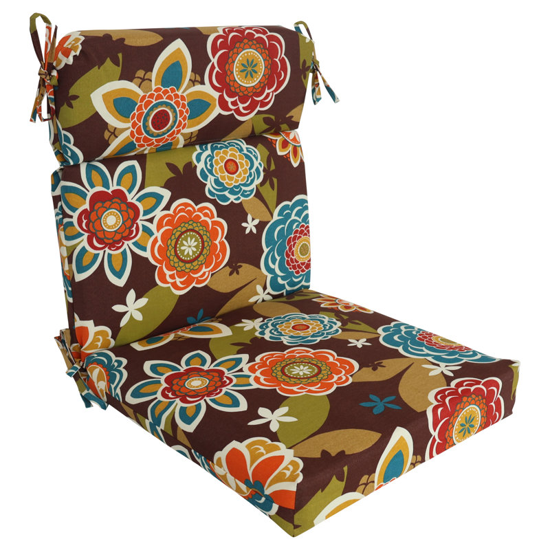Outdoor Seat/Back Chair Cushion, Brown/Annie Chocolate Floral, 22" W x 21" D