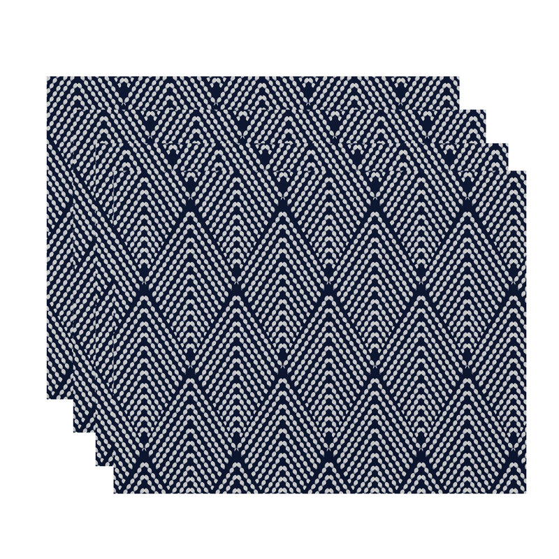 Jacquees Polyester Geometric Rectangle Placemat, Navy Blue
