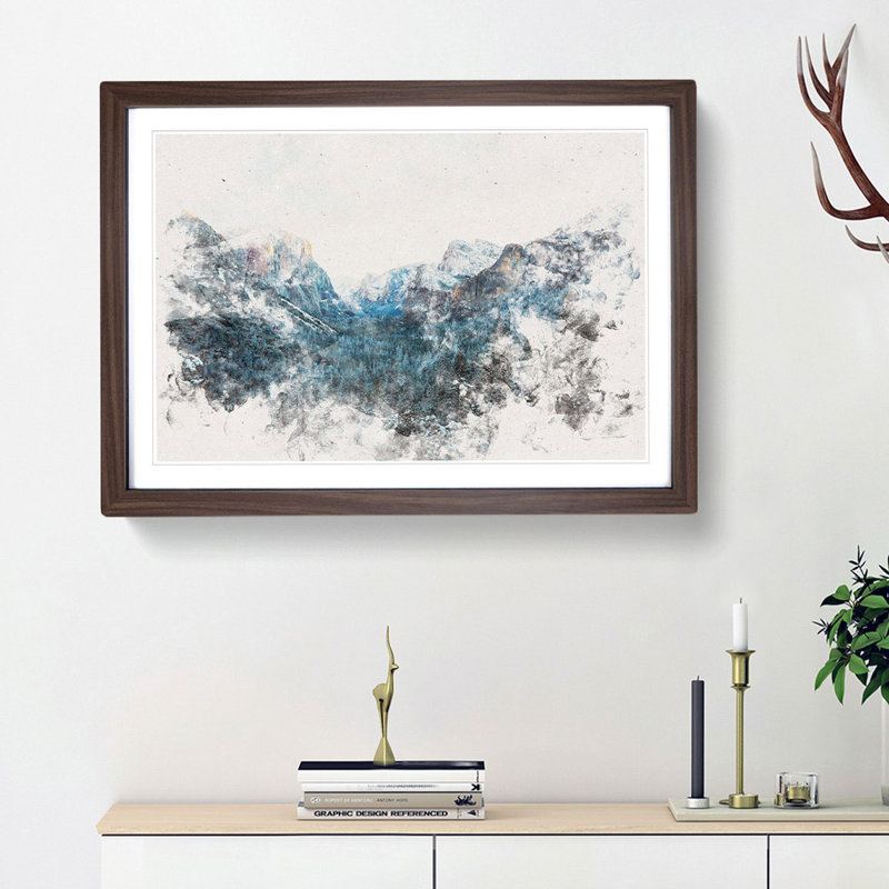 Winter In Yosemite Valley Watercolour - Framed Print, Walnut, 33cm H x 45cm W x 2cm D