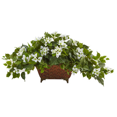 22'' Faux Flowering Plant in Metal Planter