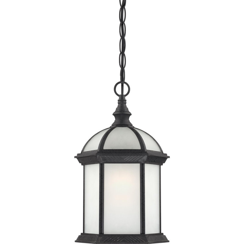 Lanterne suspendue d'extérieur 1 ampoule H 13,75 po Quonset, Bronze rustique / biseauté givré, T3 Mini spirale