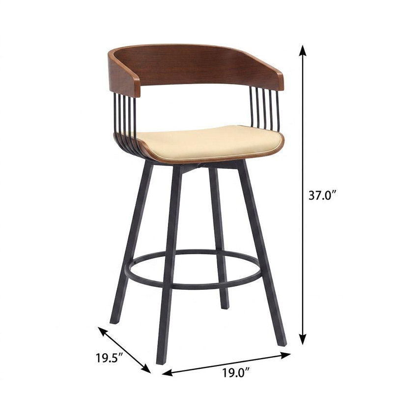 Tabouret rembourré Lynnox, Noyer / noir, Crème, crème, Tabouret de comptoir (siège d'une hauteur de 27 p