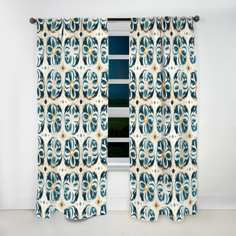 «Blue Vintage Moroccan Tiles Dream» - Rideau damassé - Velours obscurcissant - 1 panneau, L 52 po x L 90 po