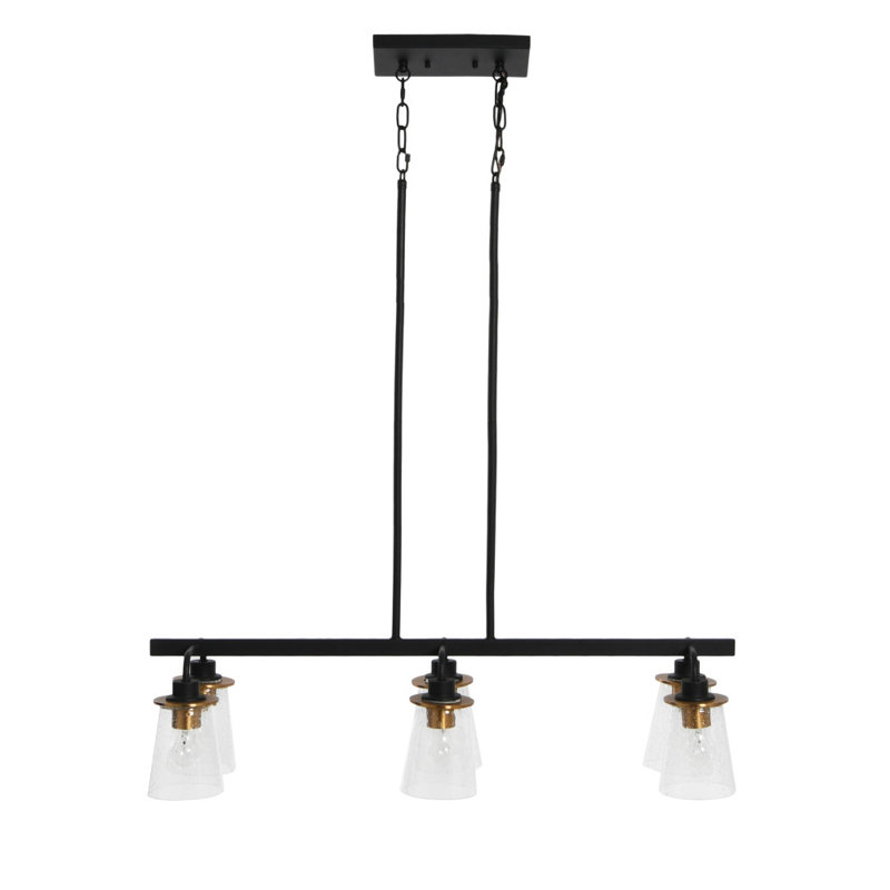Metal and Seedy Glass 6-Light Linear Chandelier, Black