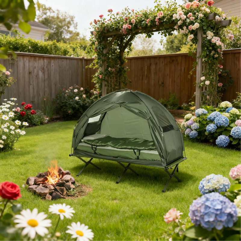 All-in-One Folding Camping Cots for Adults,Portable Single Sleeping Cot Camping Bed
