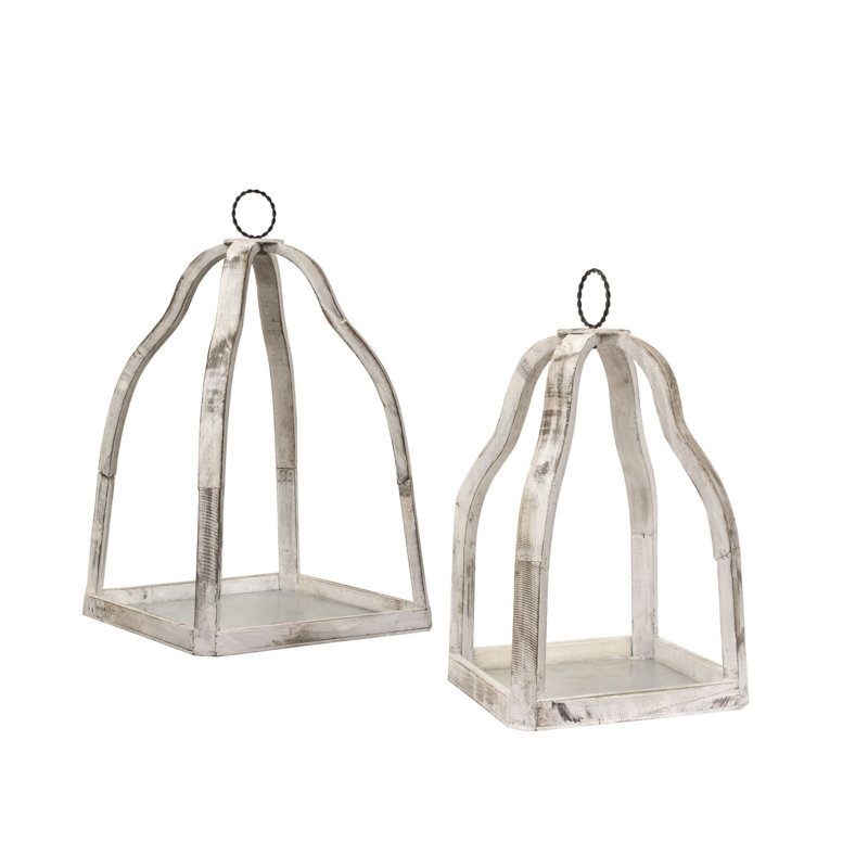 Ensemble de 2 lanternes en bois patiné