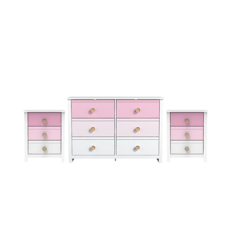 Closter Contemporary 3 Pieces Bedroom Set, Ensemble de trois pièces : commode, deux tables d, Blanc / Rose